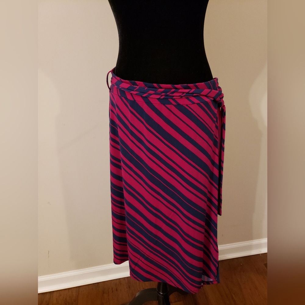 Dark Magenta and Navy Blue Striped Wrap Skirt